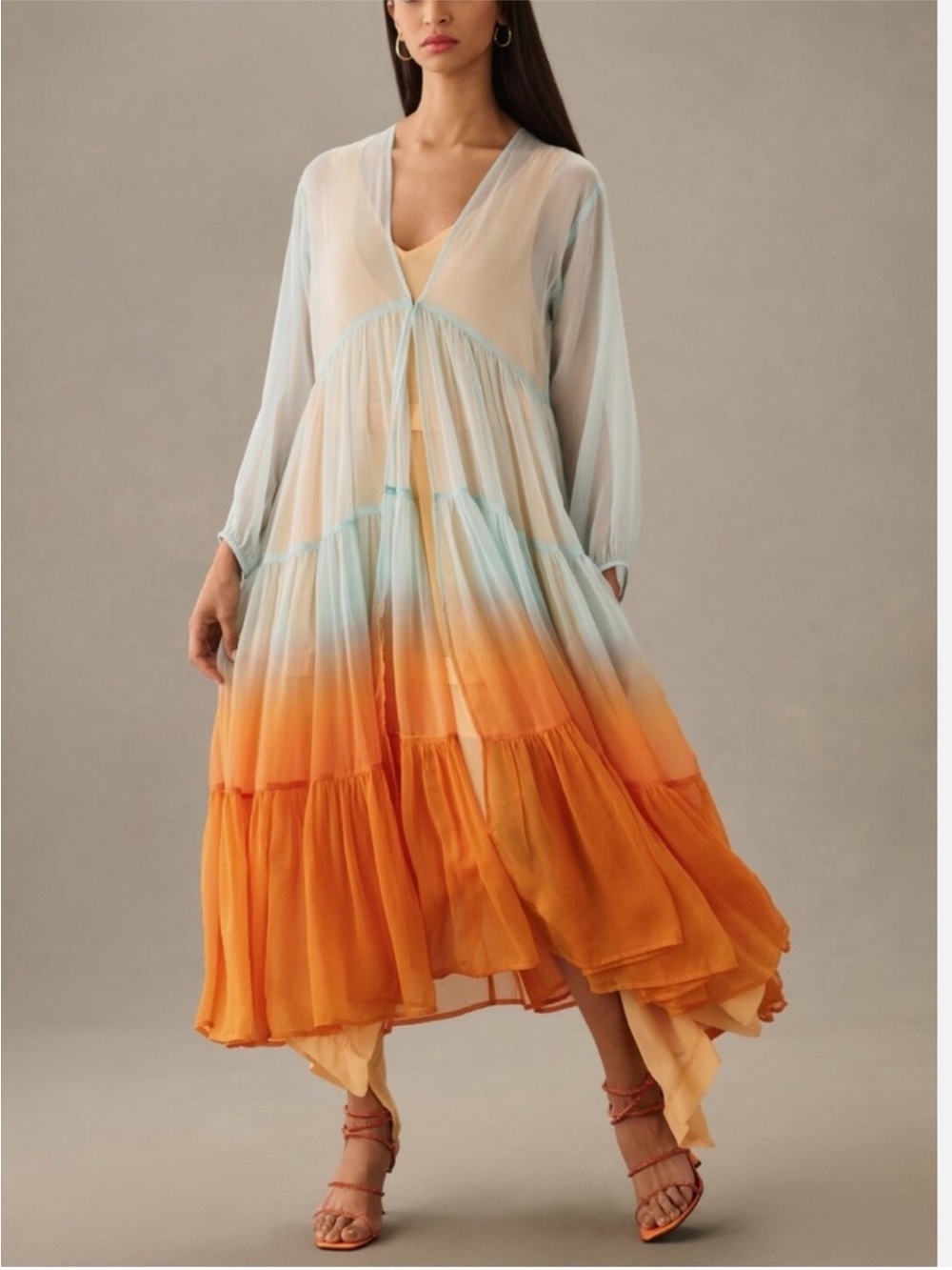 Anthropologie Womens
Maxi Duster One Size Tiered
Sheer
Ombre Orange Teal OS